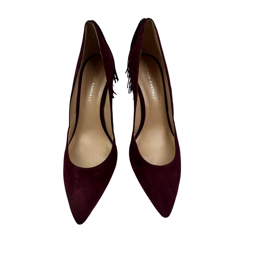 Loeffler Randall Pari Suede Fringe Detail Boho Artsy Maroon Wine Pumps Women's 9 - Picture 3 of 11